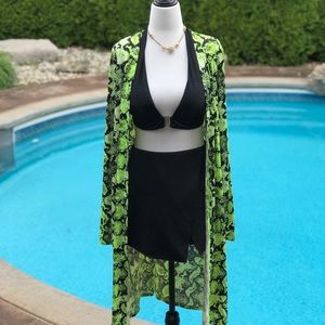 Green Snakeskin Longline Cardi/Swim Cover-up